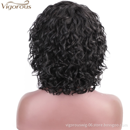 Vigorous Wholesale Price Human Hair Wigs Afro Curly Wigs For White Women 12 Inches Side Part Short Black Hair Wig